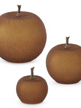 Set of 3 Frosted Amber Open Bottom Glass Apples NEW